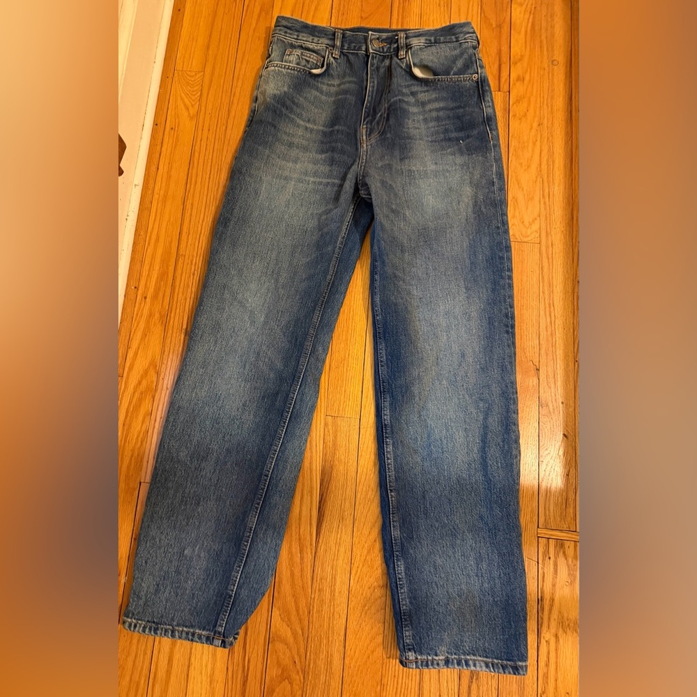 Zara Straight Leg Blue Denim Jeans Women Size 4 Medium Wash Classic Fit